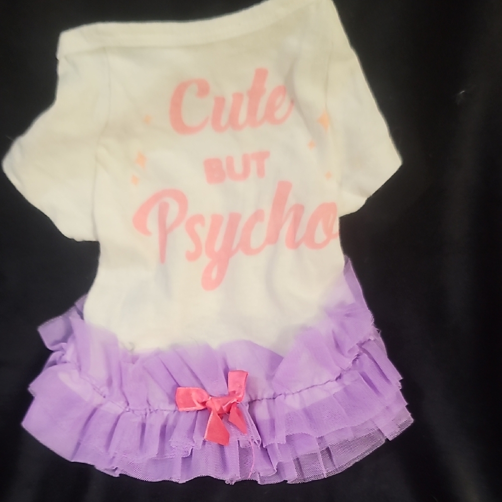 White and Purple Dog Dress with Pink Bow